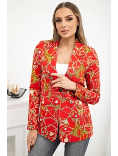 Bavlněná bunda s potiskem a knoflíkem červený