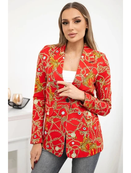 Bavlněná bunda s potiskem a knoflíkem červený