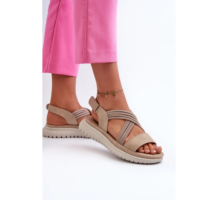 Lehké Dámské Pohodlné Sandály Na Suchý Zip Beige model 21661191 - EVENTO Lehké Dámské Pohodlné Sandály Na Suchý Zip Beige model 21661191 - EVENTO