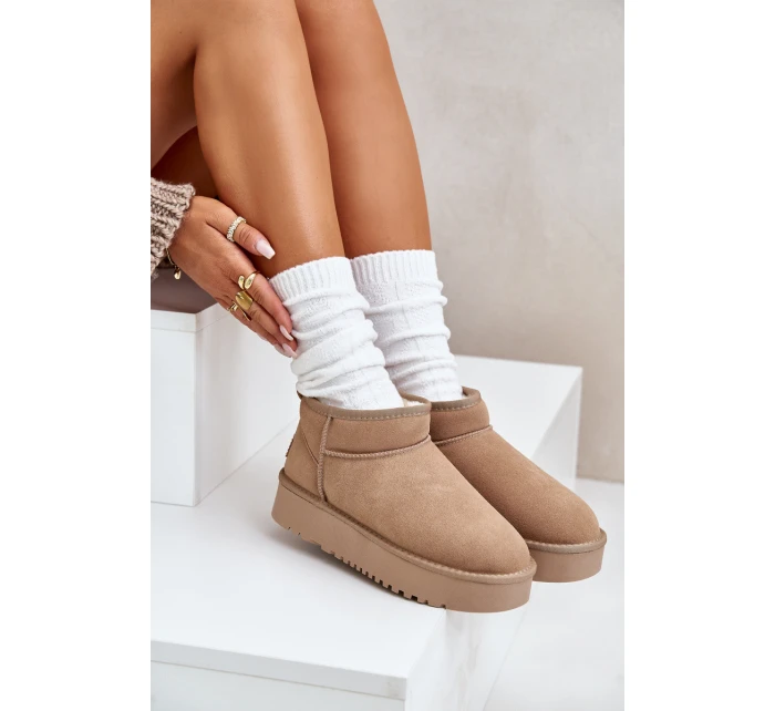 Dámské semišové sněhule na platformě béžové model 21670427 - Boto