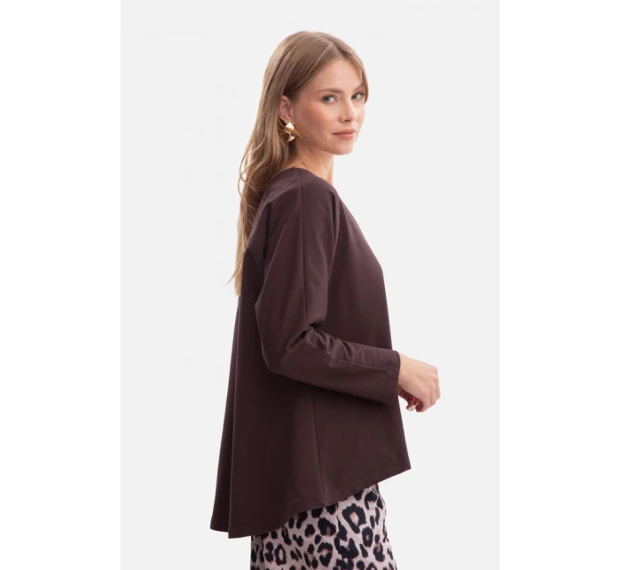 B304 Pletený sveter s výstrihom do V - tmavá čokoláda