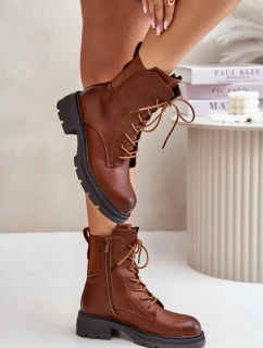 Zateplené členkové topánky Workery Zippered Brown Leairae