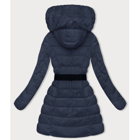 Tmavomodrá páperová dámska zimná bunda (2M-007)