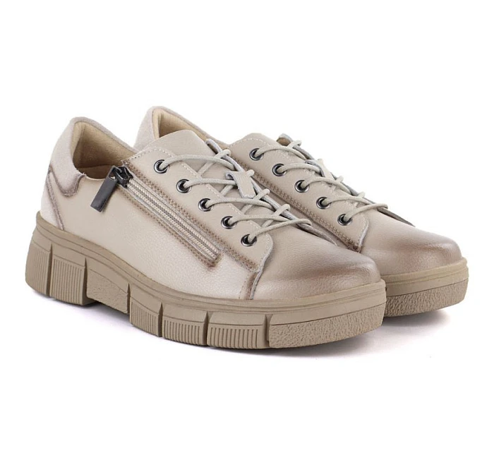 Dámské kožené boty na platformě béžové model 22097280 - Cambell Dámské kožené boty na platformě béžové model 22097280 - Cambell