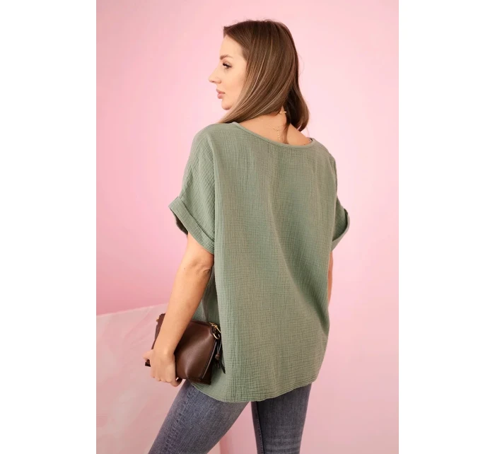 Mušelínová halenka s náhrdelníkem khaki