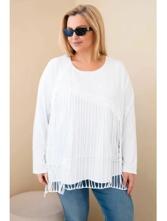 Dámská bavlněná blůza Plus Size s třásněmi bílá