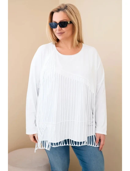 Dámská bavlněná blůza Plus Size s třásněmi bílá