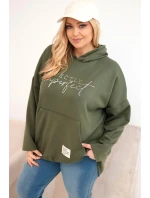 Dámska mikina s kapucňou Plus Size s khaki potlačou