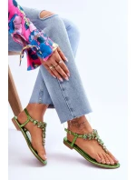 Damskie Sandały Japonki Z Kamieniami Zielone Lenisa