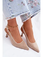 Dámské sandály na podpatku s lemovkou béžové Relmira