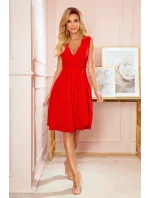 338-1 ELLENA elegantné šaty s výstrihom a záhybmi - ČERVENÉ 338-1 ELLENA elegantné šaty s výstrihom a záhybmi - ČERVENÉ