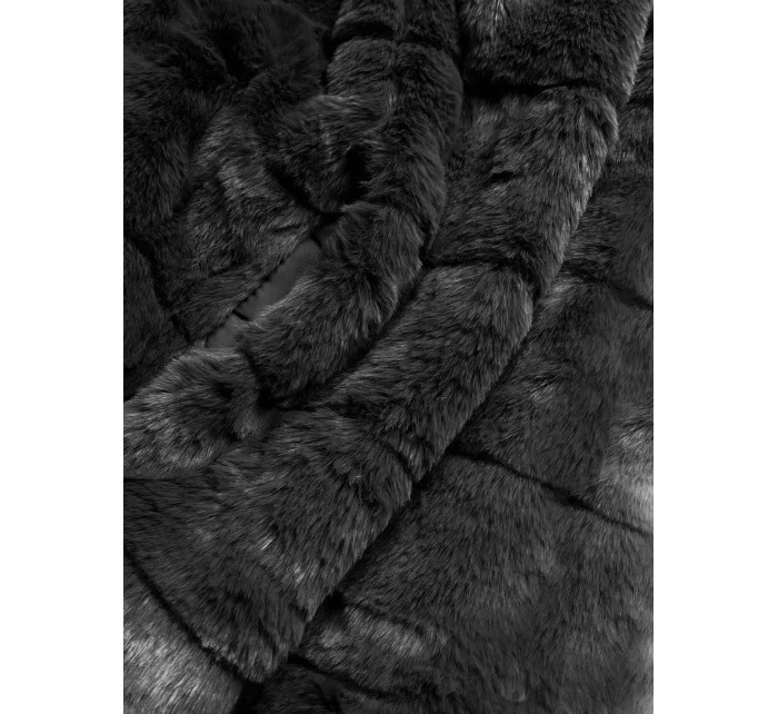 Čierna dámska bunda - kožuch s kapucňou (br9746-1)