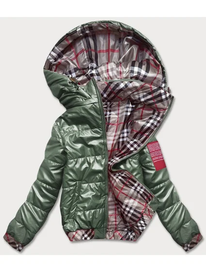 Krátka zelená dámska bunda s ozdobným lemovaním (B8030-10)