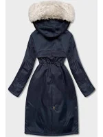 Tmavomodrá dámska zimná bunda s machovou kožušinovou podšívkou (B538-3046)