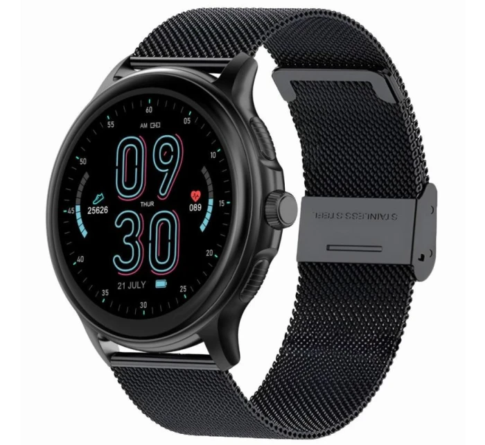 Dámské chytré hodinky  Černý silikonový řemínek + černý náramek model 21806501 - Gravity