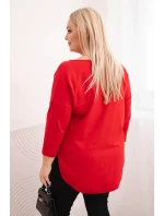 Dámská bavlněná blůza Plus Size s výstřihem do V a ohrnutým rukávem červená