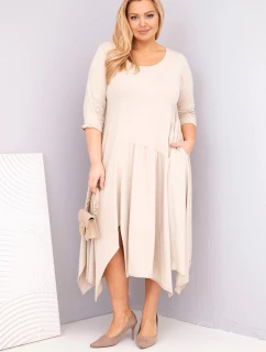 Dámská bavlněná model 21881269 Plus Size s asymetrickým lemem béžová - K-Fashion