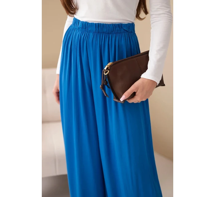 Dámske viskózové nohavice so širokými nohavicami a elastickým pásom v sivej farbe