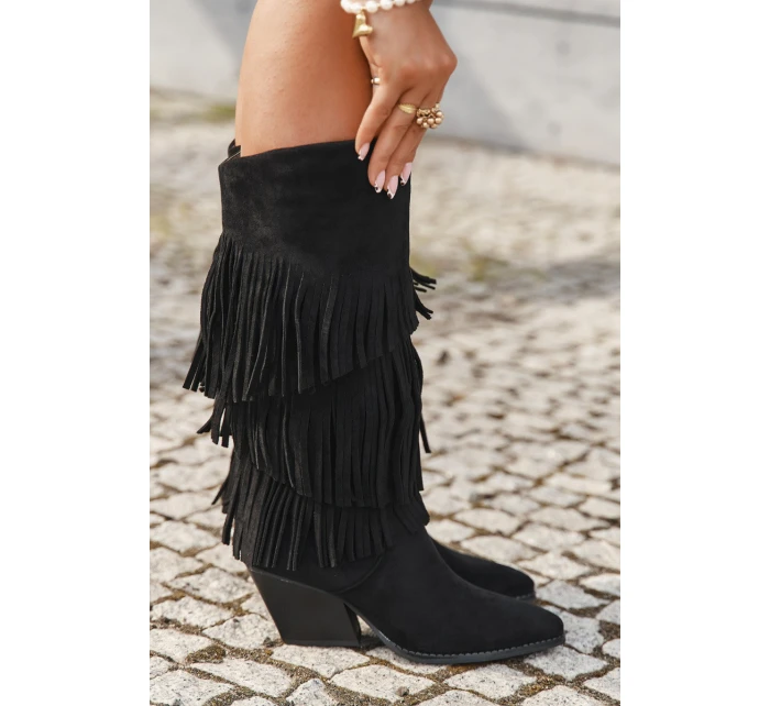 Brivina dámske zateplené kovbojské čižmy so strapcami - čierne Brivina dámske zateplené kovbojské čižmy so strapcami - čierne