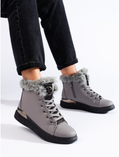 Trendy šedo-strieborné členkové topánky dámske płaski