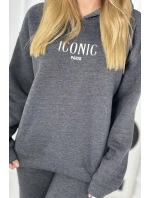 Izolovaná bavlnená súprava, mikina s vyšívacími + nohavicami Grafit