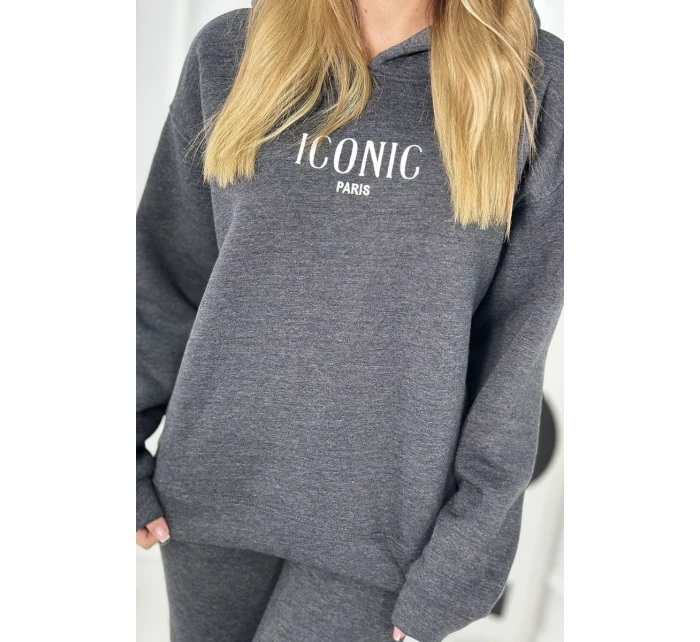 Izolovaná bavlnená súprava, mikina s vyšívacími + nohavicami Grafit