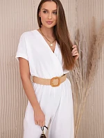 Kombinéza s ozdobným opaskom v páse biela