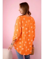 model 20949125 dámská halenka s květinovým vzorem, dlouhými rukávy a knoflíky Oranžová - K-Fashion