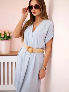 Šaty s ozdobným páskem šedý