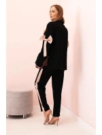 Dámska súprava z viskózy - sako s klopami a nohavice s lamelami čierne