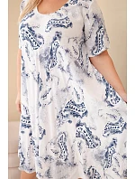 Plus veľkosť dámske viskózové šaty s krátkymi rukávmi a vzorom Paisley White