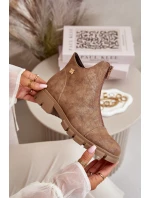 Ocieplane Botki Damskie Z Przetarciami Eko Skórzane Brązowo-Złote Verietta