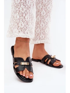 Ploché Dámské Pantofle S Páskem A Zlatým Detalem Černé model 21703742 - Boto