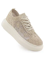 Dámská obuv na platformě se šněrováním béžová model 22098387 - VINCEZA Dámská obuv na platformě se šněrováním béžová model 22098387 - VINCEZA