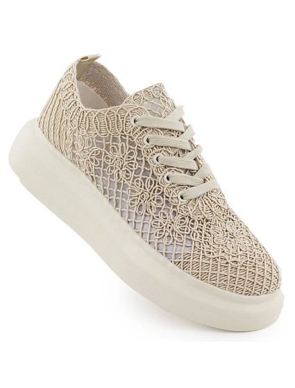 Dámská obuv na platformě se šněrováním béžová model 22098387 - VINCEZA Dámská obuv na platformě se šněrováním béžová model 22098387 - VINCEZA