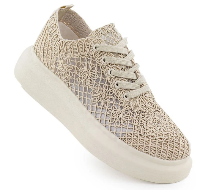 Dámská obuv na platformě se šněrováním béžová model 22098387 - VINCEZA Dámská obuv na platformě se šněrováním béžová model 22098387 - VINCEZA