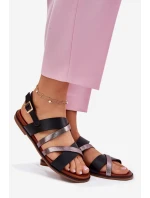 Dámské Sandály Na Plochém Podpatku S Pásky Černé model 21697516 - SERGIO LEONE