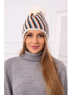 Dámska čiapka s brmbolcom Hanna K328 ecru