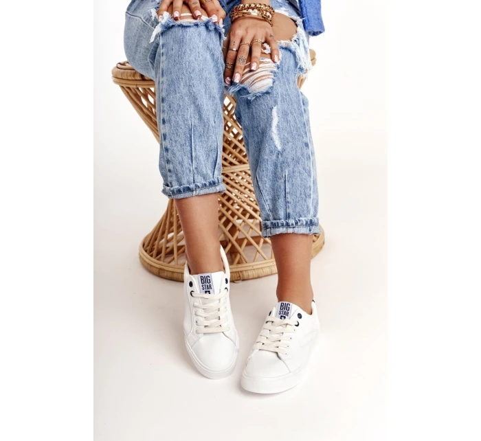 Damskie Skórzane Tenisówki BIG STAR BB274211 Biało Granatowe Damskie Skórzane Tenisówki BIG STAR BB274211 Biało Granatowe