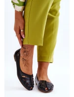 Wygodne Skórzane Baleriny Damskie Czarne Lemar Luka