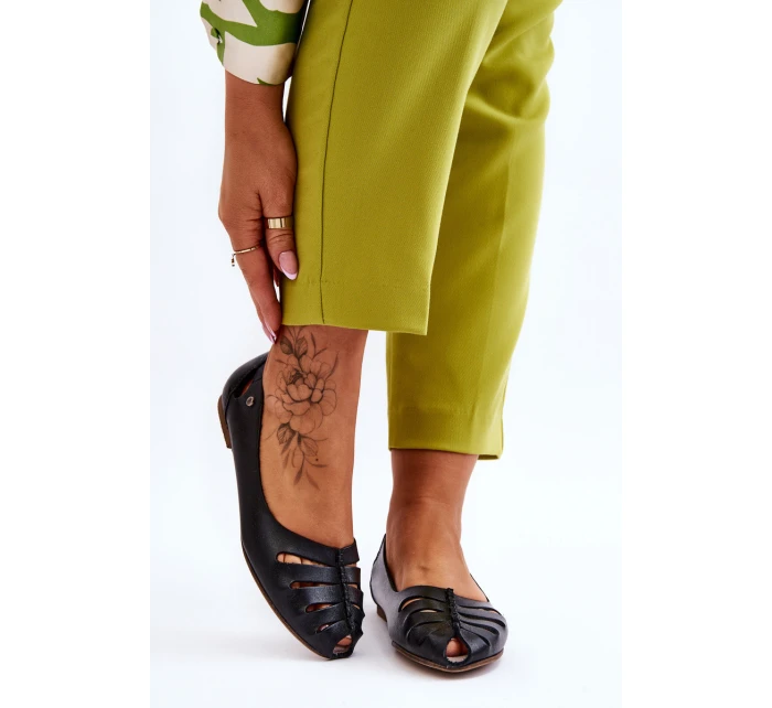 Wygodne Skórzane Baleriny Damskie Czarne Lemar Luka