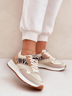 Buty Sportowe Damskie Na Platformie Zebra Beżowe Davinara