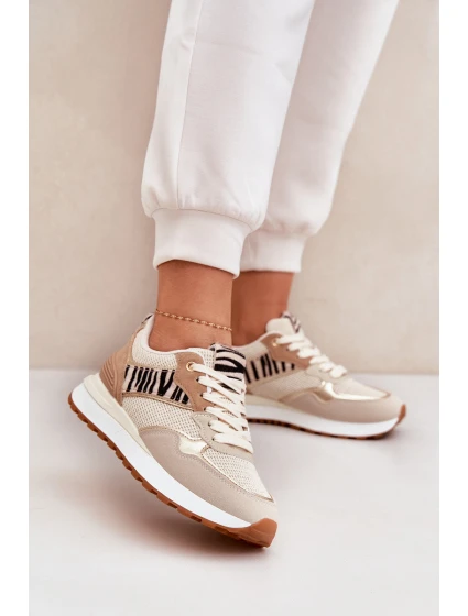 Buty Sportowe Damskie Na Platformie Zebra Beżowe Davinara