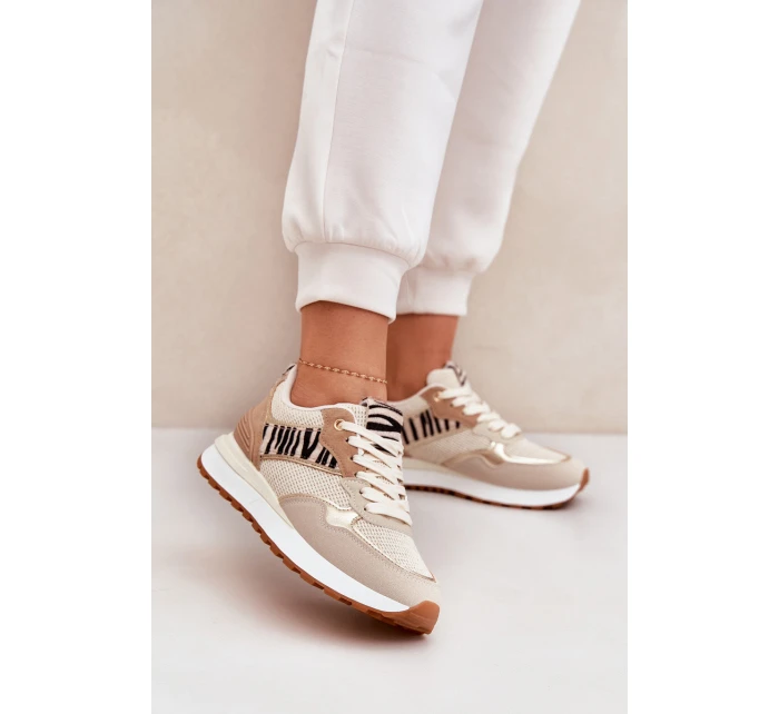 Buty Sportowe Damskie Na Platformie Zebra Beżowe Davinara