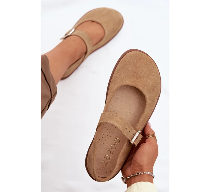Baleríny Barefoot z přírodního semiše model 22069732 béžové - Zazoo