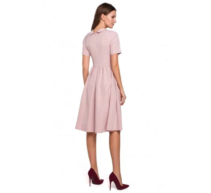 K028 Šaty s vyhrnutým výstrihom - krepové ružové