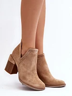 Dámske členkové topánky na podpätku A5729 / 192675 Beige - Bella Paris
