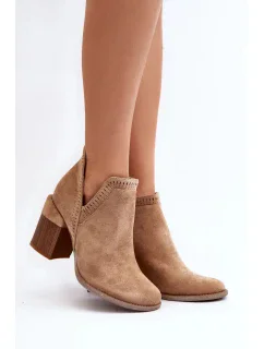 Dámske členkové topánky na podpätku A5729 / 192675 Beige - Bella Paris