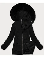 Černá dámská zimní plus size bunda s kapucí model 21248343 - S'WEST Černá dámská zimní plus size bunda s kapucí model 21248343 - S'WEST