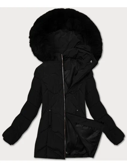 Černá dámská zimní plus size bunda s kapucí model 21248343 - S'WEST